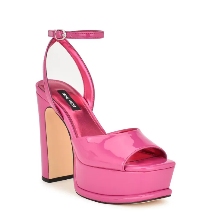 Platt Platform Ankle Strap Sandals Pink Patent Women Nine West Dress Platt Platform Ankle Strap Sandals Pink Patent Women Nine West Dress