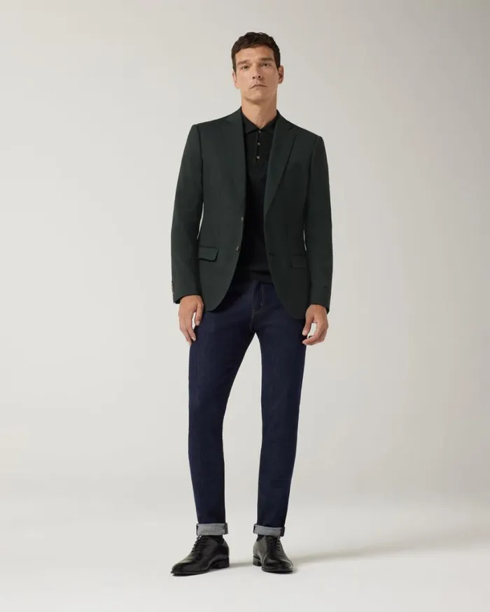 Politix Blazers Men Slim Stretch Wool Premium Tailored Jacket Dark Khaki