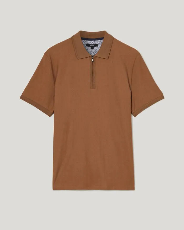 Politix Polo Shirts Men Textured Zipup Polo Tan