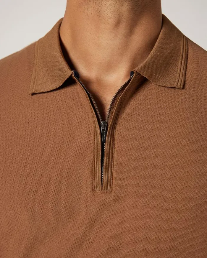 Politix Polo Shirts Men Textured Zipup Polo Tan