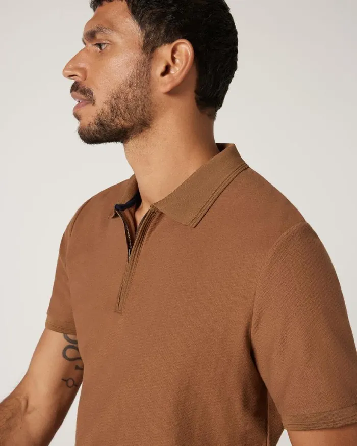 Politix Polo Shirts Men Textured Zipup Polo Tan