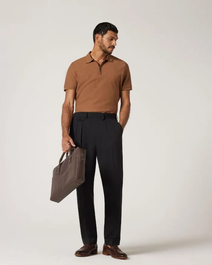 Politix Polo Shirts Men Textured Zipup Polo Tan
