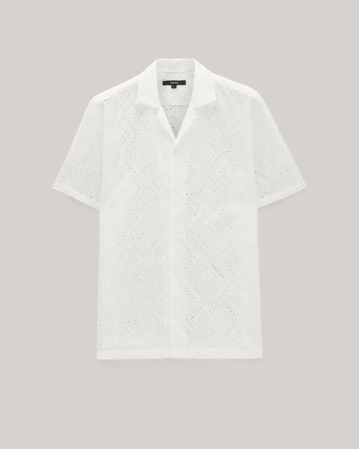 Politix Shirts Men Embroidery Cuban Collar Buttonup Shirt White