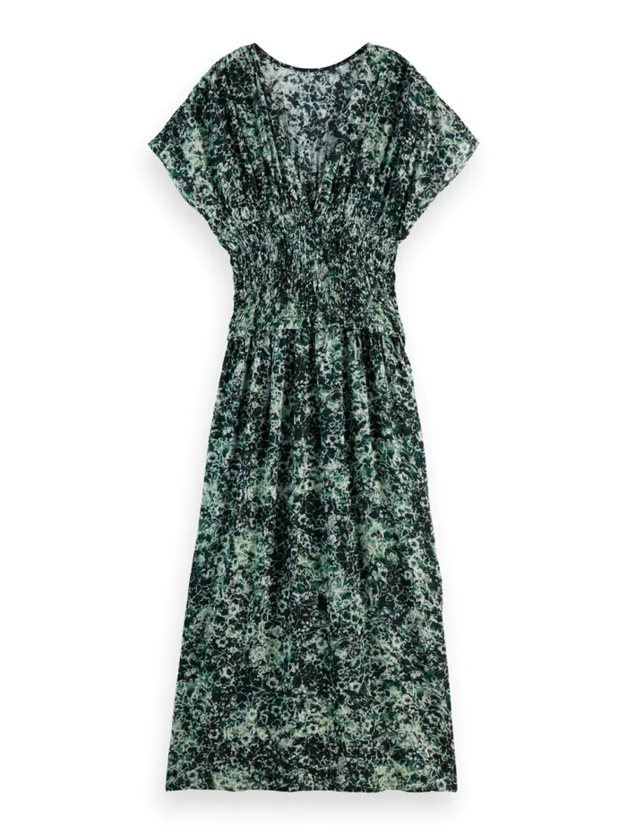 PRINTED MODAL SMOCK WAIST MAXI DRESS Shibori Floral Green Women Scotch and Soda Dresses and Jumpsuits
