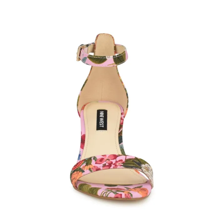 Pruce Ankle Strap Block Heel Sandals Pink Floral Women Nine West Dress Pruce Ankle Strap Block Heel Sandals Pink Floral Women Nine West Dress