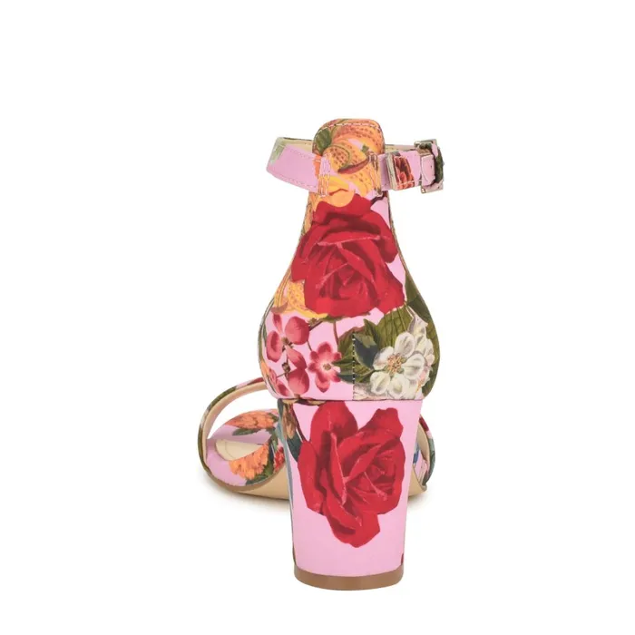 Pruce Ankle Strap Block Heel Sandals Pink Floral Women Nine West Dress Pruce Ankle Strap Block Heel Sandals Pink Floral Women Nine West Dress
