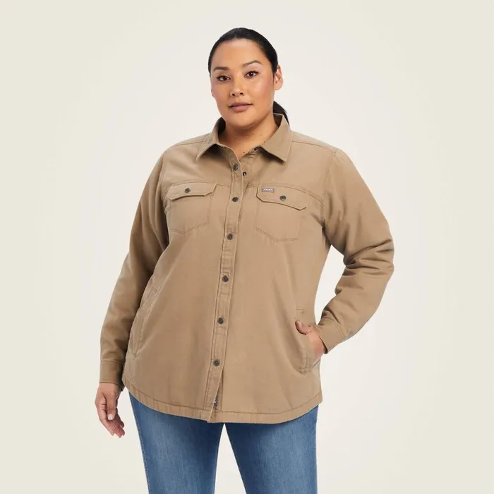 Rebar Classic Canvas Shirt Jacket Rebar Khaki Women Ariat Jackets and Vests