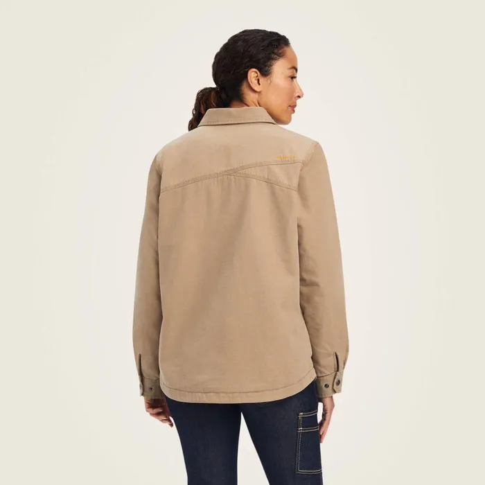 Rebar Classic Canvas Shirt Jacket Rebar Khaki Women Ariat Jackets and Vests