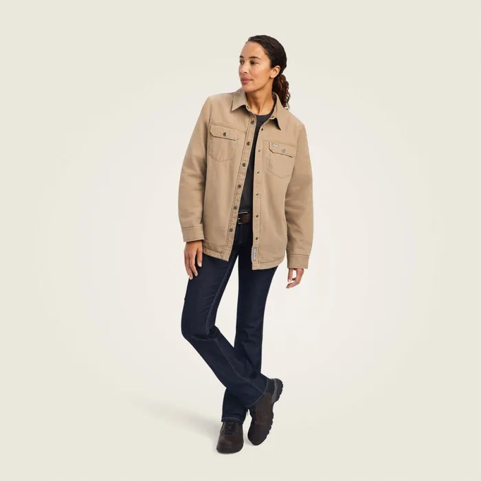 Rebar Classic Canvas Shirt Jacket Rebar Khaki Women Ariat Jackets and Vests