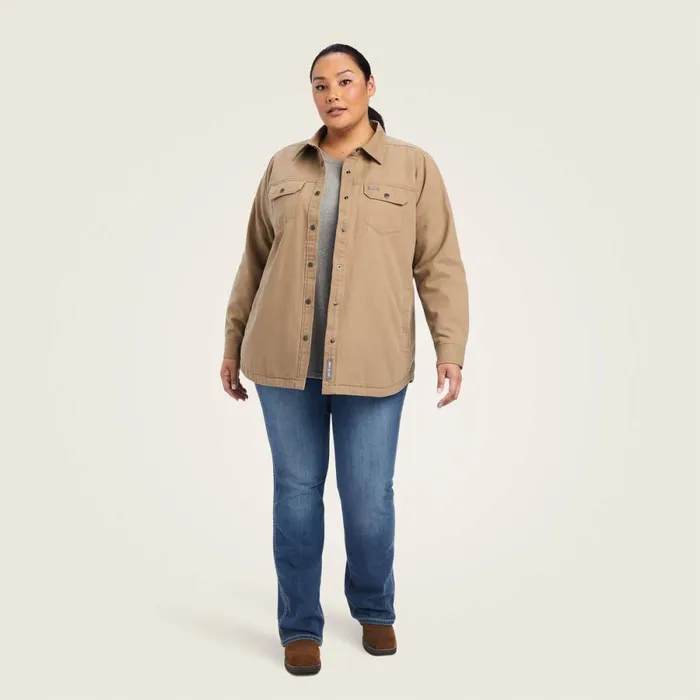 Rebar Classic Canvas Shirt Jacket Rebar Khaki Women Ariat Jackets and Vests