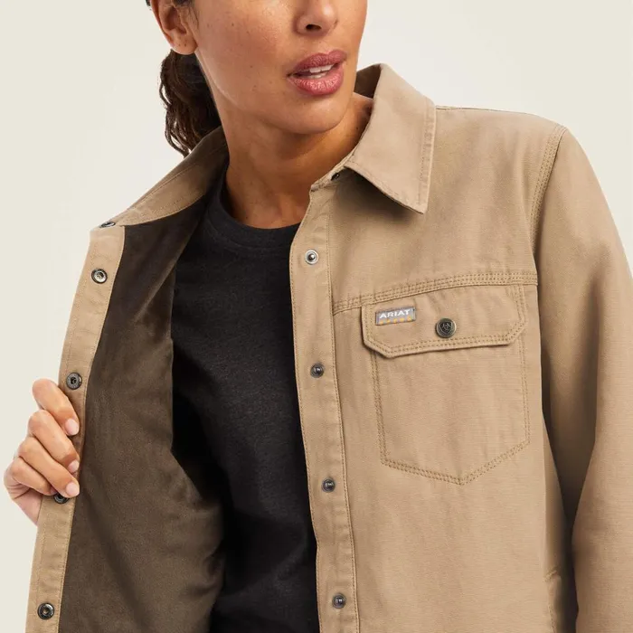 Rebar Classic Canvas Shirt Jacket Rebar Khaki Women Ariat Jackets and Vests
