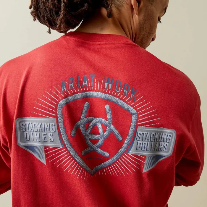Rebar Cotton Strong Stacking Dimes Pompeian Red Men Ariat TShirts and Polos Rebar Cotton Strong Stacking Dimes Pompeian Red Men Ariat TShirts and Polos