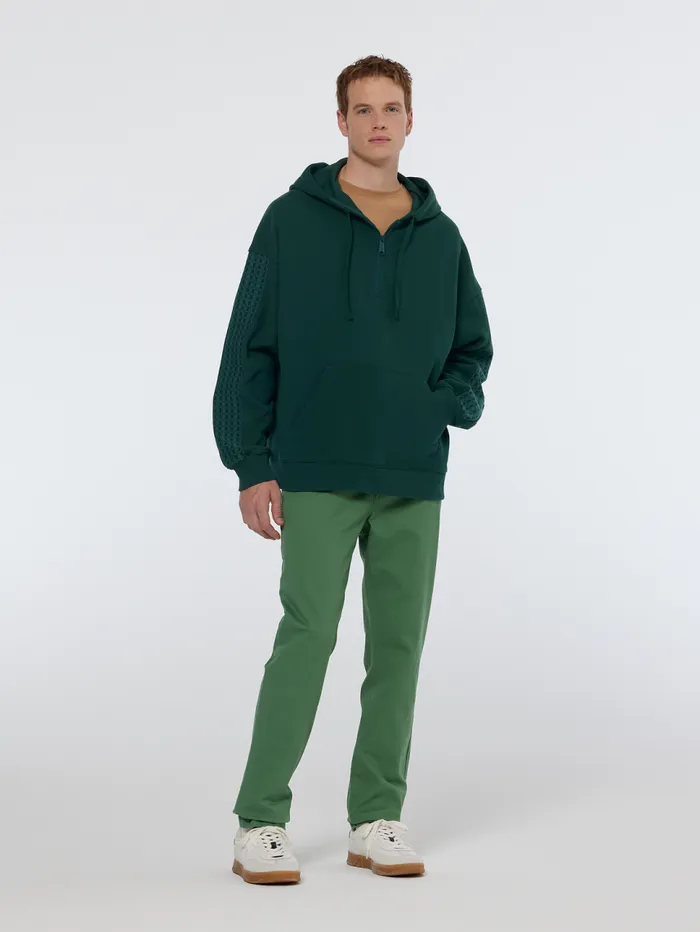 Rib Insert Zipped Loose Fit Hoodie Amsterdam Green Men Scotch and Soda Sweatshirts and Hoodies