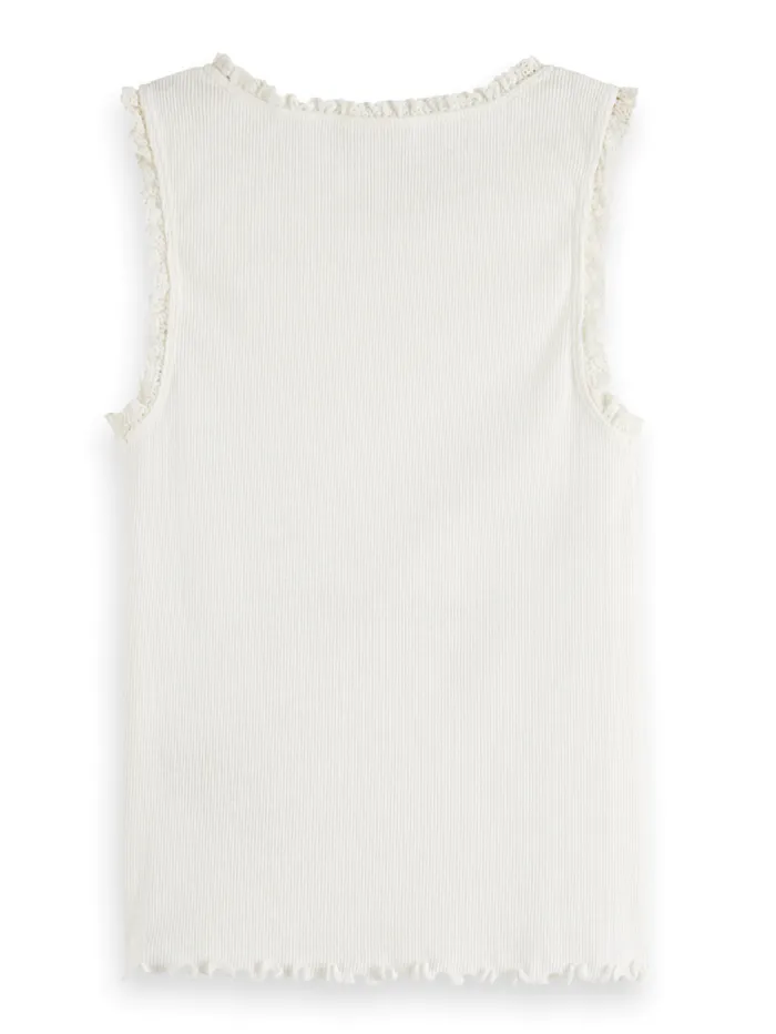 RIBBED TANK WITH LITTLE RUFFLE Off White Kids Scotch and Soda TShirts and Tops RIBBED TANK WITH LITTLE RUFFLE Off White Kids Scotch and Soda TShirts and Tops