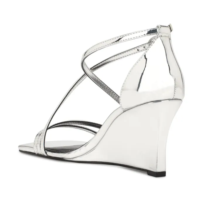 Rolga Wedge Sandals Silver Mirror Metallic Women Nine West Wedges Rolga Wedge Sandals Silver Mirror Metallic Women Nine West Wedges
