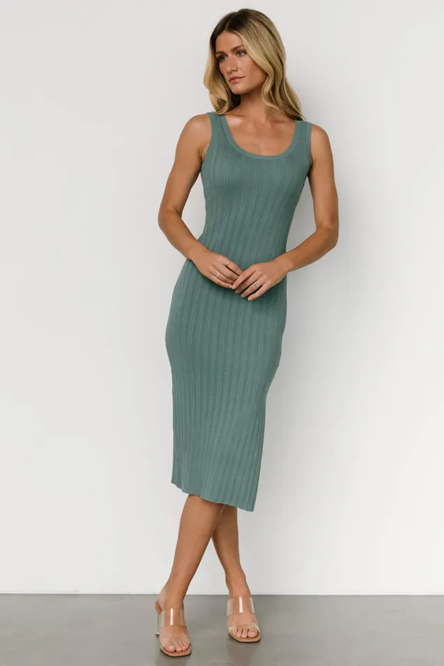 Rue Ribbed Midi Dress Eucalyptus Women Baltic Born Bump Friendly Rue Ribbed Midi Dress Eucalyptus Women Baltic Born Bump Friendly