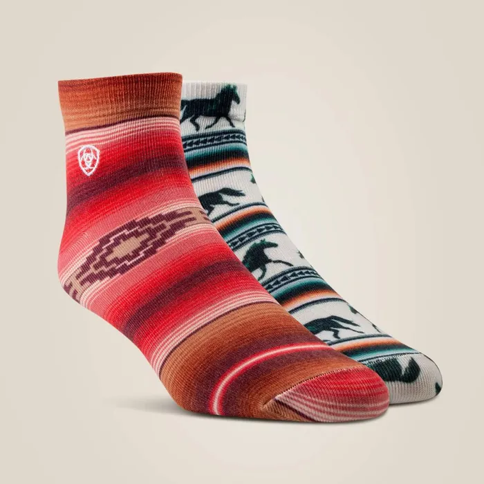 Serape Horseprint Qtr Crew 2 Pair Multi Color Pack Blackcreamserape Women Ariat Socks
