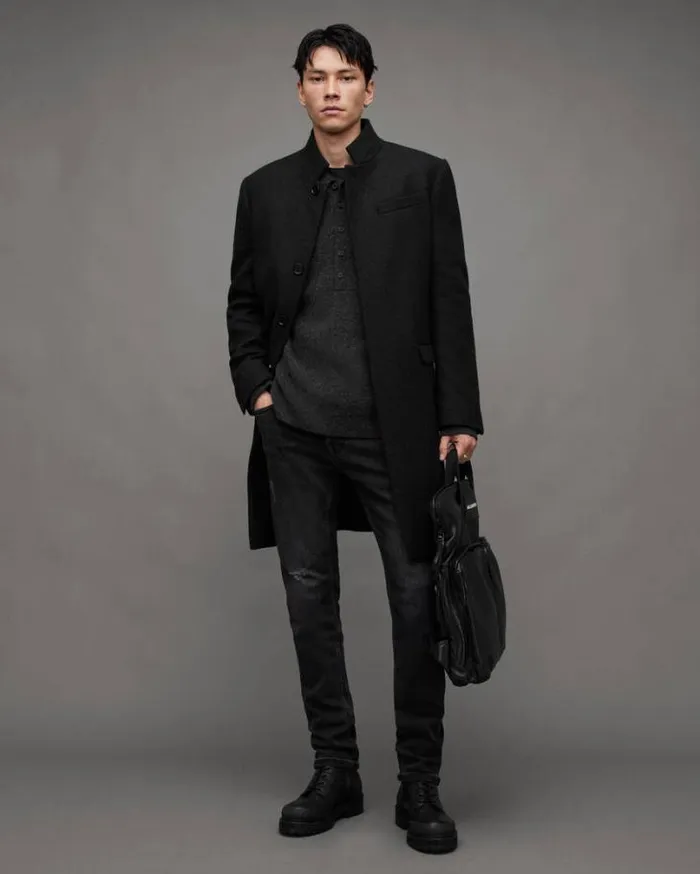 Shapley Long Sleeve Polo Neck Sweater Cinder Black Marl Men AllSaints Sweaters Shapley Long Sleeve Polo Neck Sweater Cinder Black Marl Men AllSaints Sweaters
