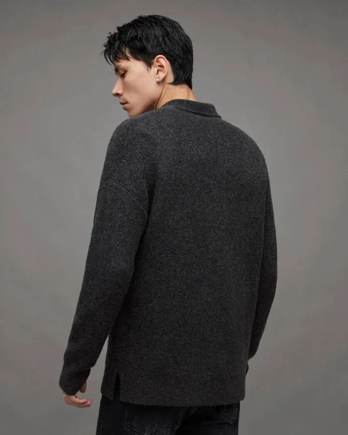 Shapley Long Sleeve Polo Neck Sweater Cinder Black Marl Men AllSaints Sweaters Shapley Long Sleeve Polo Neck Sweater Cinder Black Marl Men AllSaints Sweaters