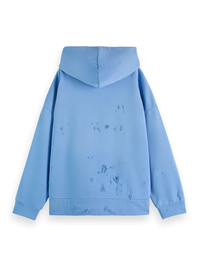 SPRAYED HOODIE WITH DESTROYED DETAILS Evening Black Women Scotch and Soda Sweatshirts and Hoodies SPRAYED HOODIE WITH DESTROYED DETAILS Evening Black Women Scotch and Soda Sweatshirts and Hoodies