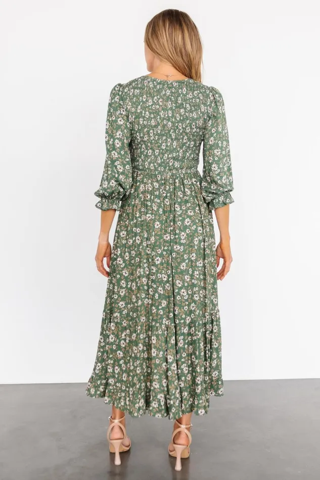 Tarryn Smocked Midi Dress Olive Floral Women Baltic Born Bump Friendly Tarryn Smocked Midi Dress Olive Floral Women Baltic Born Bump Friendly