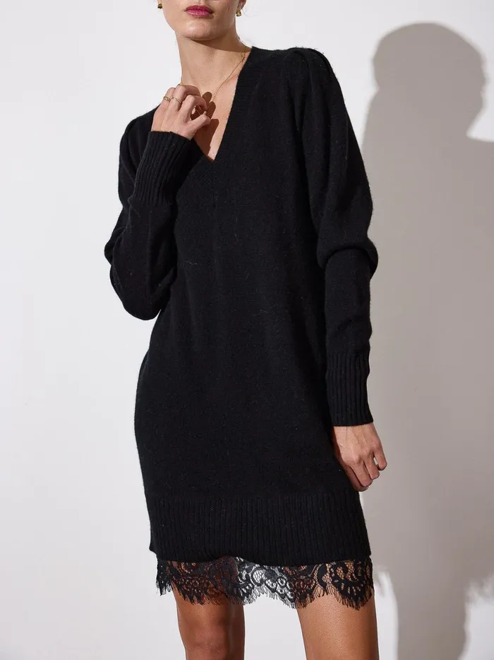 The Elisa Lace Looker Dress Black Onyx With Black Lace Women Brochu Walker Looker Sweaters The Elisa Lace Looker Dress Black Onyx With Black Lace Women Brochu Walker Looker Sweaters