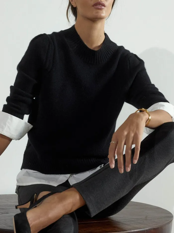 The Eton Layered Crew Looker Black Onyx With White Underlayer Women Brochu Walker Looker Sweaters