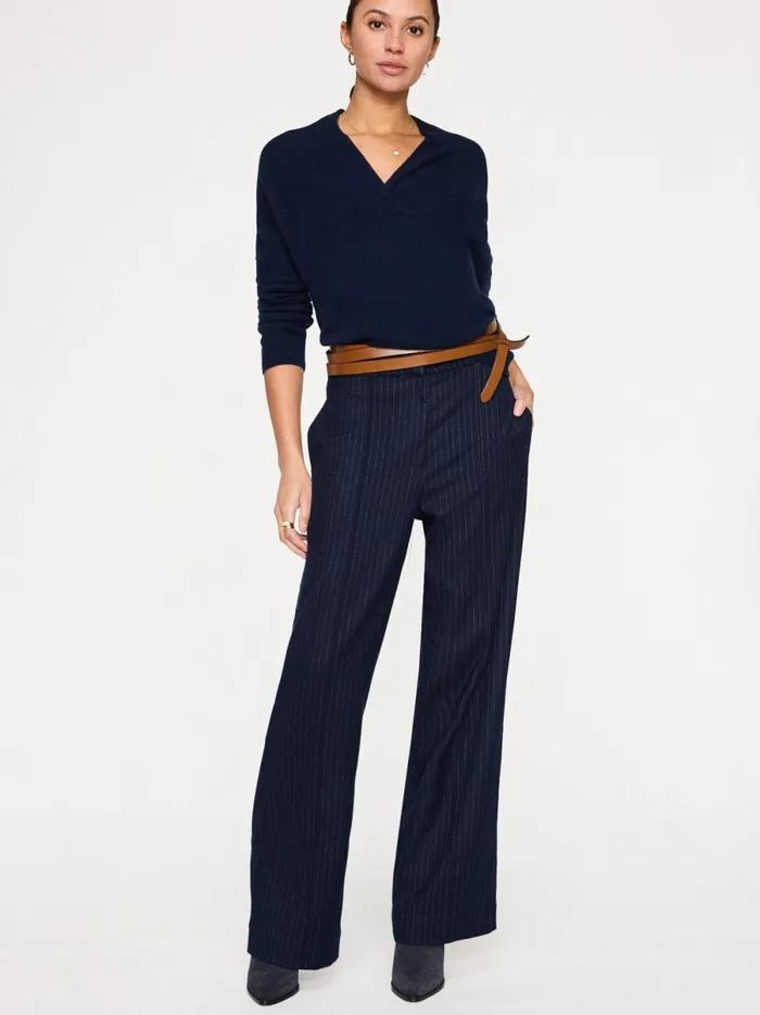 The Siena Wrap Neck Pullover Baltic Navy Women Brochu Walker Sweaters