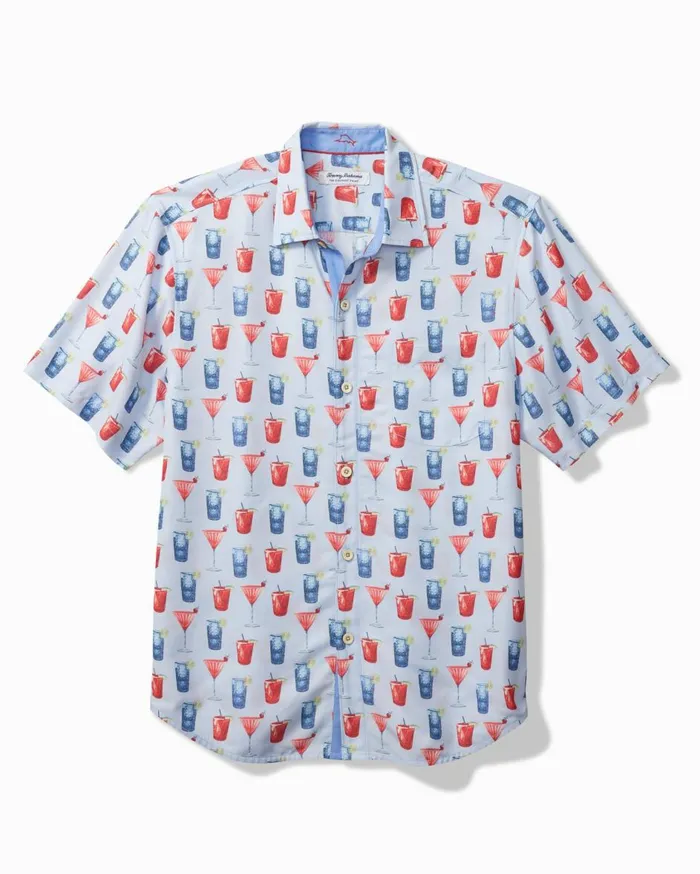 Tommy Bahama Coconut Point Red White And Cheers IslandZone Camp Shirt Chambray Blue Men Shirts