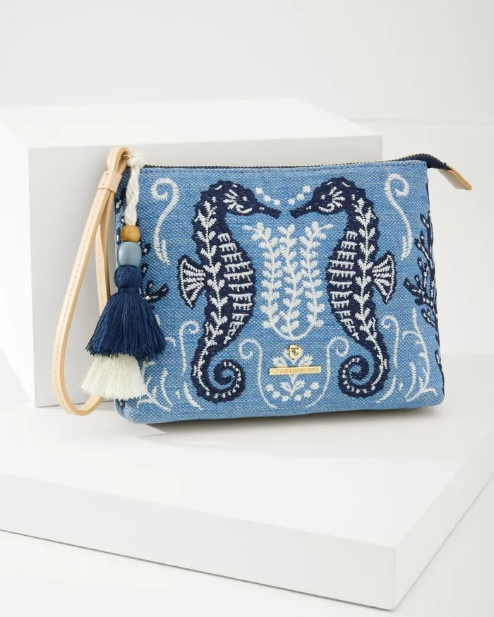 Tommy Bahama Embroidered Carina Crab Wristlet Blue Women Handbags and Clutches