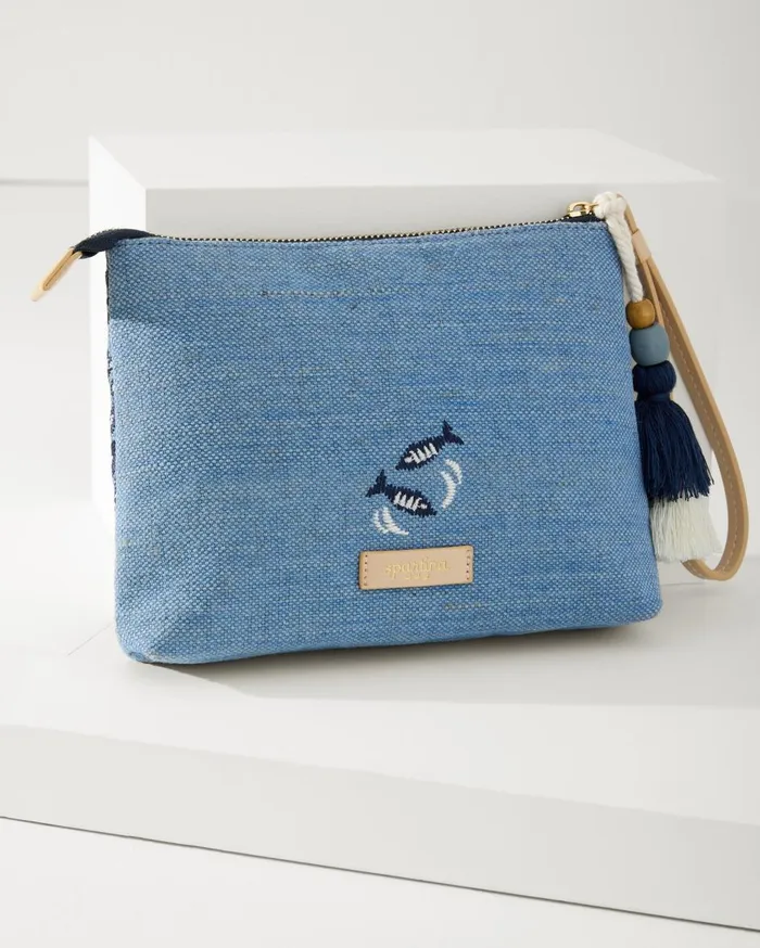 Tommy Bahama Embroidered Carina Crab Wristlet Blue Women Handbags and Clutches Tommy Bahama Embroidered Carina Crab Wristlet Blue Women Handbags and Clutches