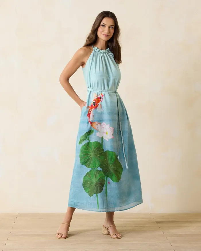 Tommy Bahama Kayo Koi Maxi Dress Arroyo Blue Women Dresses