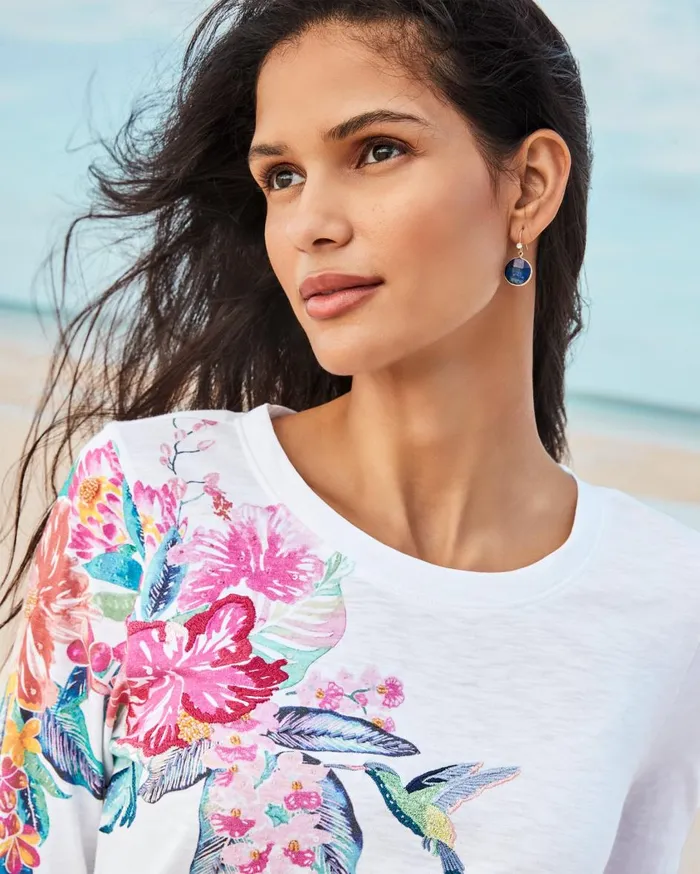 Tommy Bahama Perfectly Paradise Lux 34Sleeve TShirt White Women Loungewear Tommy Bahama Perfectly Paradise Lux 34Sleeve TShirt White Women Loungewear