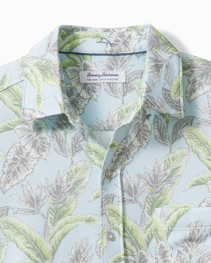 Tommy Bahama San Lucio Vibrant Fronds Knit Stretch Shirt Sky Blue Men Shirts