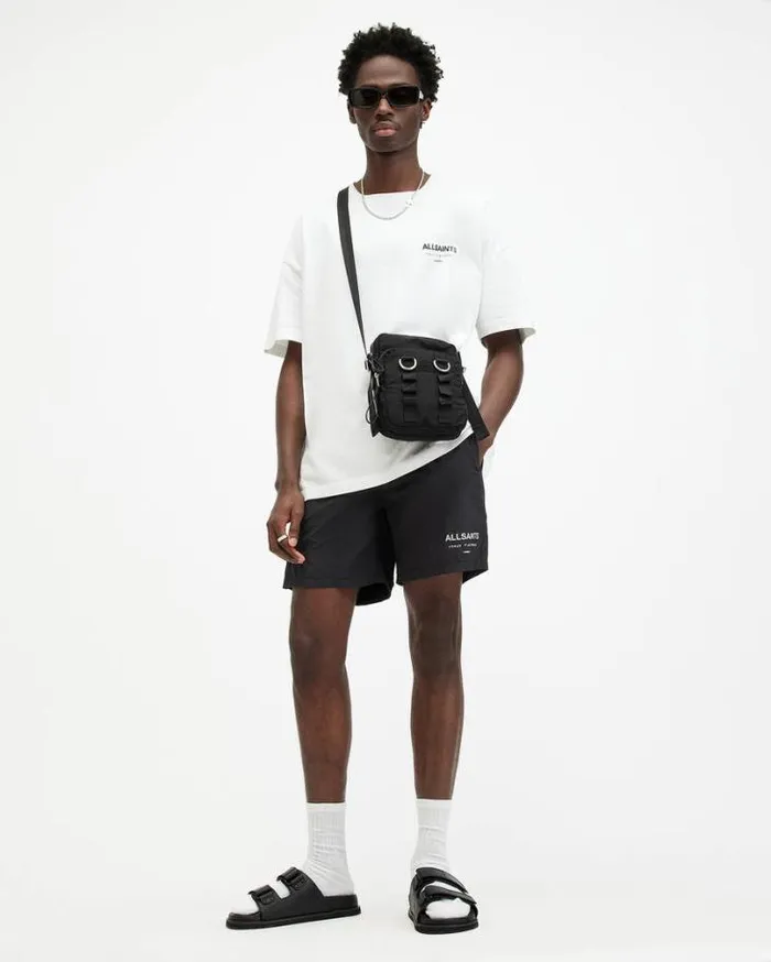 Underground Elastic Waist Logo Swimshorts Jet Black Men AllSaints Pants