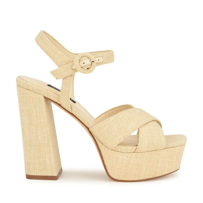 Vallen Strappy Platform Sandals Natural Raffia Women Nine West Dress