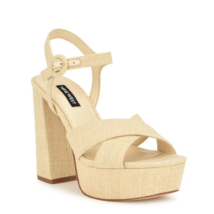 Vallen Strappy Platform Sandals Natural Raffia Women Nine West Dress Vallen Strappy Platform Sandals Natural Raffia Women Nine West Dress