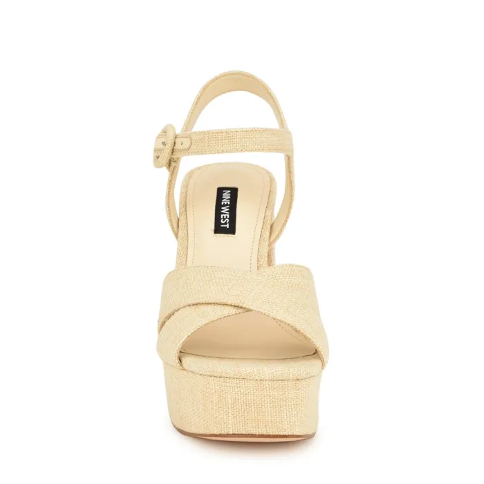 Vallen Strappy Platform Sandals Natural Raffia Women Nine West Dress Vallen Strappy Platform Sandals Natural Raffia Women Nine West Dress