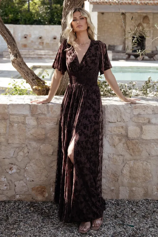 Veronica Velvet Maxi Dress Espresso Women Baltic Born Bump Friendly