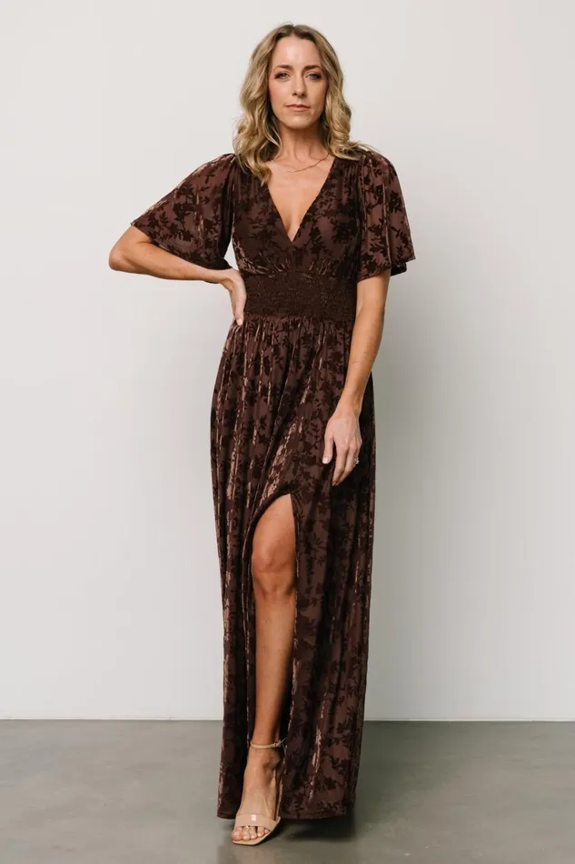 Veronica Velvet Maxi Dress Espresso Women Baltic Born Bump Friendly Veronica Velvet Maxi Dress Espresso Women Baltic Born Bump Friendly