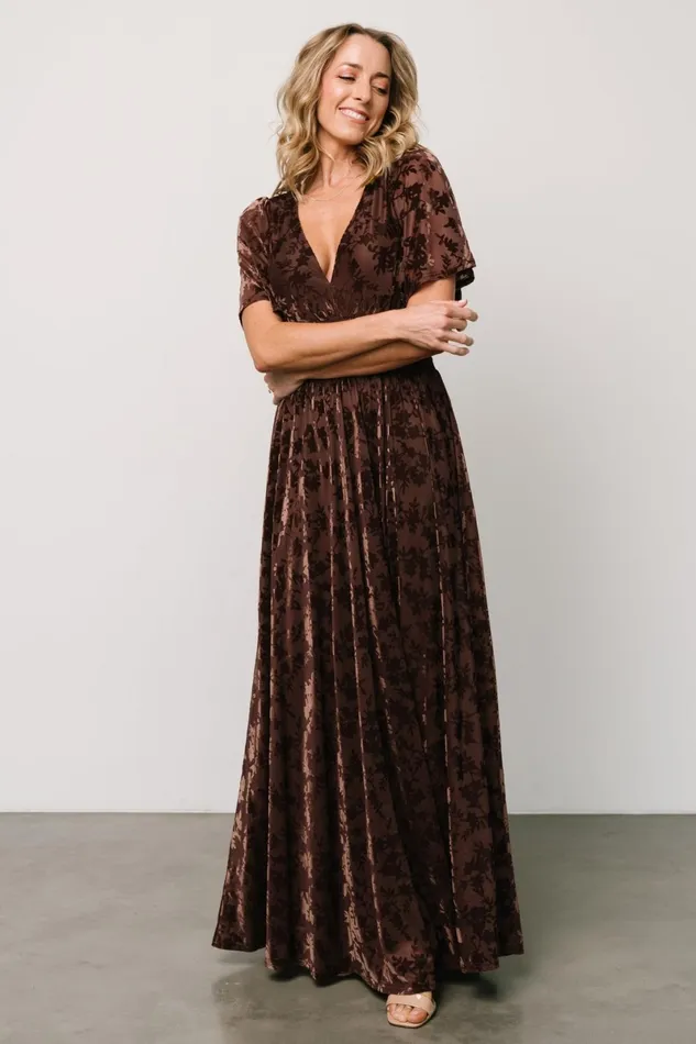 Veronica Velvet Maxi Dress Espresso Women Baltic Born Bump Friendly Veronica Velvet Maxi Dress Espresso Women Baltic Born Bump Friendly