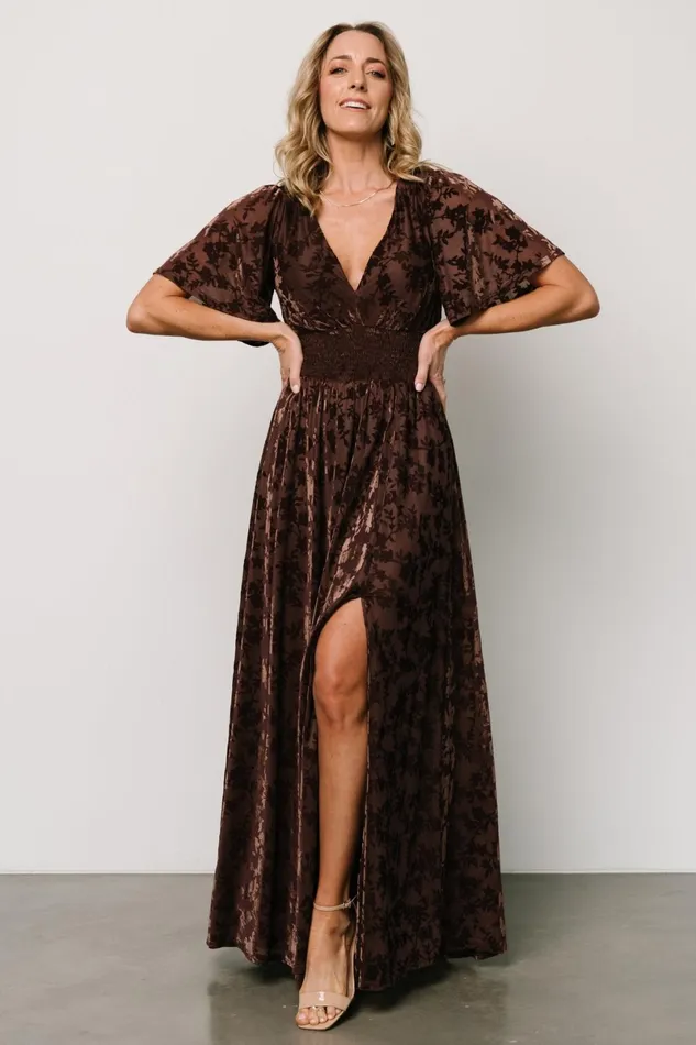 Veronica Velvet Maxi Dress Espresso Women Baltic Born Bump Friendly Veronica Velvet Maxi Dress Espresso Women Baltic Born Bump Friendly