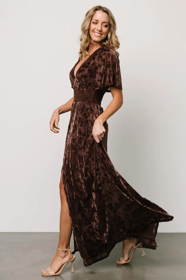 Veronica Velvet Maxi Dress Espresso Women Baltic Born Bump Friendly Veronica Velvet Maxi Dress Espresso Women Baltic Born Bump Friendly