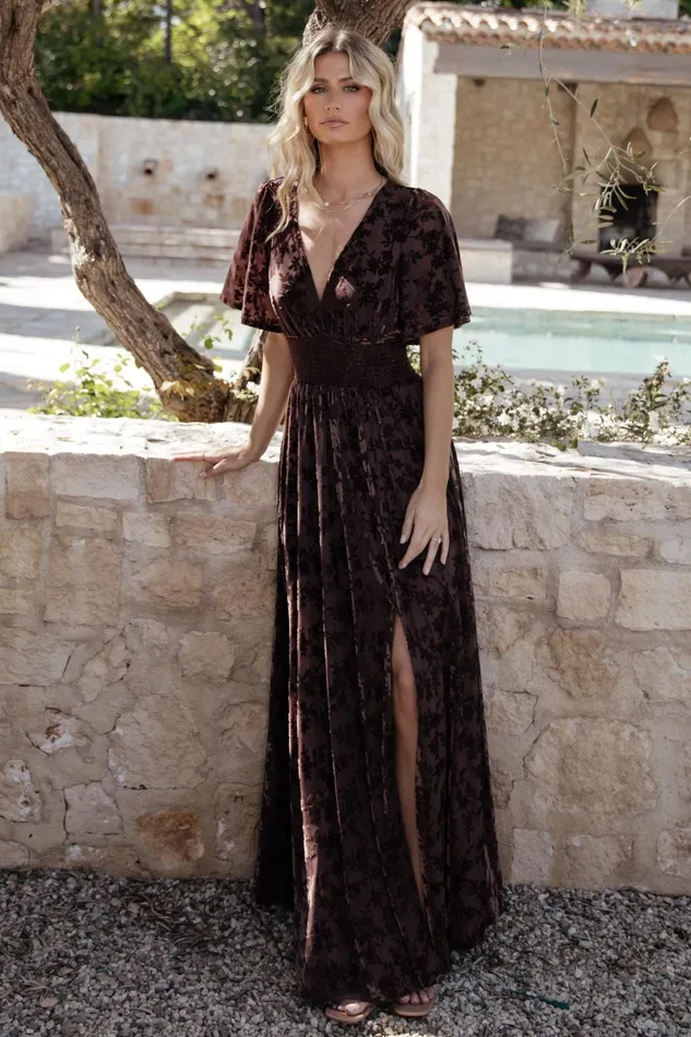 Veronica Velvet Maxi Dress Espresso Women Baltic Born Bump Friendly Veronica Velvet Maxi Dress Espresso Women Baltic Born Bump Friendly