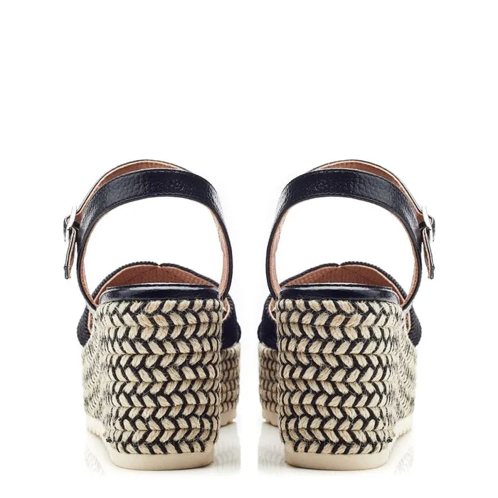 Wedge Sandals Women Moda In Pelle Piala Black Textile