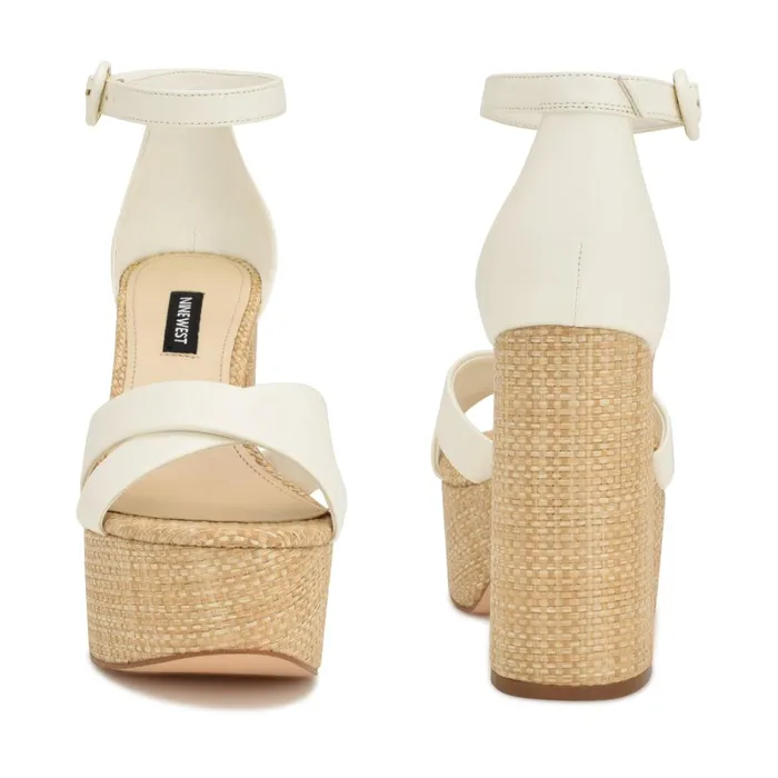 Willie Platform Sandals White Raffia Women Nine West Platforms Willie Platform Sandals White Raffia Women Nine West Platforms