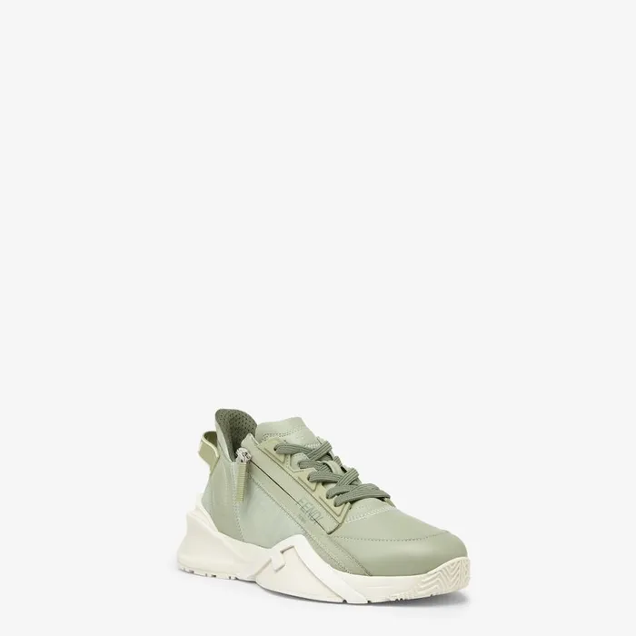 Woman Green Leather Low Tops Green Fendi Sneakers