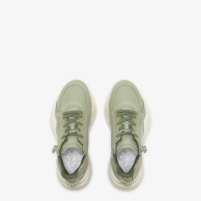 Woman Green Leather Low Tops Green Fendi Sneakers