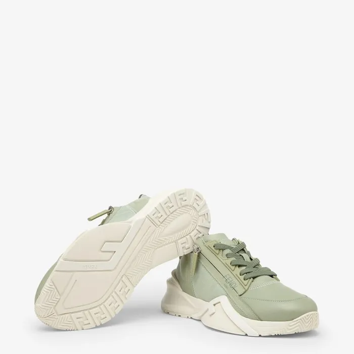 Woman Green Leather Low Tops Green Fendi Sneakers