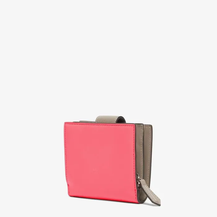 Woman TwoTone Pink And Dove Grey Leather Compact Wallet Pink Fendi Wallets